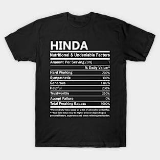 Hinda Name T Shirt - Hinda Nutritional and Undeniable Name Factors Gift Item Tee T-Shirt